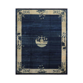 9x12 Hand Knotted Tibetan 100% Wool Michaelian & Kohlberg Chinese Art Deco Oriental Area Rug Navy Blue, Ivory Color